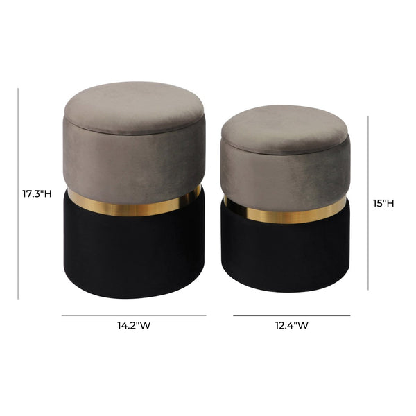 TOV Furniture Gigi Grey Storage Ottomans - Luxurious Velvet Footstools with Gold Accents, Set of 2 for Any Room TOV-OC6472