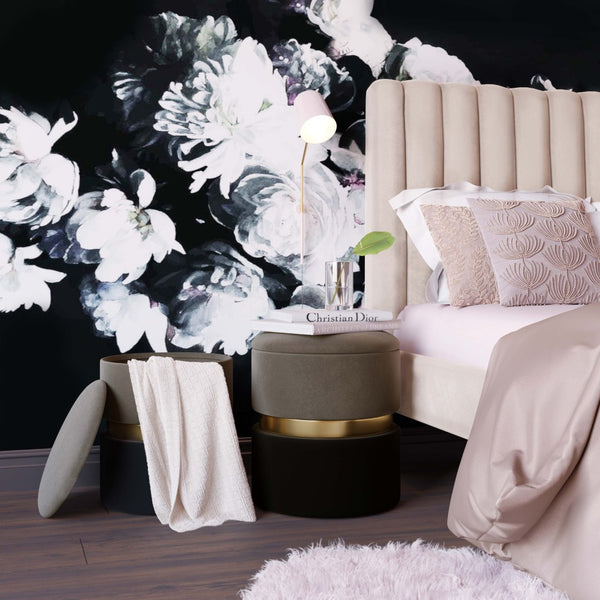 TOV Furniture Gigi Grey Storage Ottomans - Luxurious Velvet Footstools with Gold Accents, Set of 2 for Any Room TOV-OC6472