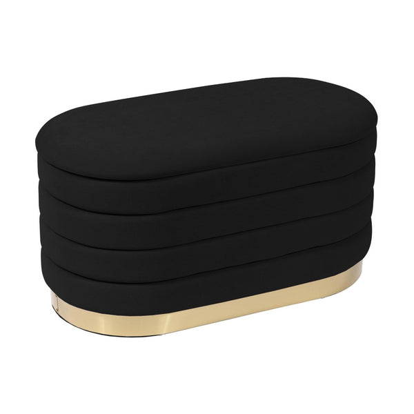 TOV Furniture Lillian Velvet Storage Bench with Gold Metal Base – Chic, Modern Seating & Hidden Storage Solution Black TOV-OC68152