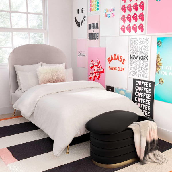 TOV Furniture Lillian Velvet Storage Bench with Gold Metal Base – Chic, Modern Seating & Hidden Storage Solution Black TOV-OC68152