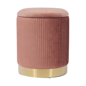 TOV Furniture Zoe Velvet Storage Ottoman - Chic Ribbed Upholstery with Gold Base for Glamorous Home Décor Solutions Blush TOV-OC68154