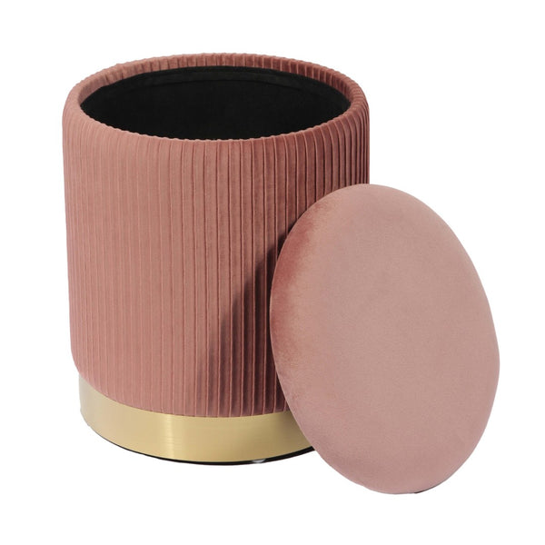 TOV Furniture Zoe Velvet Storage Ottoman - Chic Ribbed Upholstery with Gold Base for Glamorous Home Décor Solutions Blush TOV-OC68154