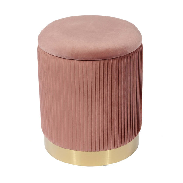 TOV Furniture Zoe Velvet Storage Ottoman - Chic Ribbed Upholstery with Gold Base for Glamorous Home Décor Solutions Blush TOV-OC68154