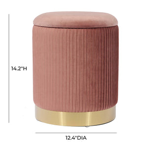 TOV Furniture Zoe Velvet Storage Ottoman - Chic Ribbed Upholstery with Gold Base for Glamorous Home Décor Solutions Blush TOV-OC68154