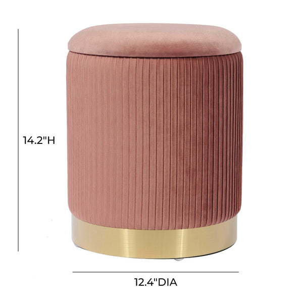 TOV Furniture Zoe Velvet Storage Ottoman - Chic Ribbed Upholstery with Gold Base for Glamorous Home Décor Solutions Blush TOV-OC68154