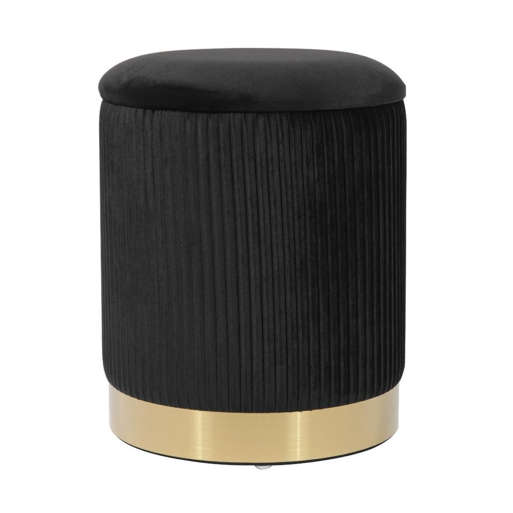 TOV Furniture Zoe Velvet Storage Ottoman - Chic Ribbed Upholstery with Gold Base for Glamorous Home Décor Solutions Black TOV-OC68155
