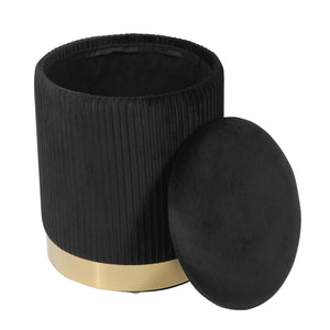 TOV Furniture Zoe Velvet Storage Ottoman - Chic Ribbed Upholstery with Gold Base for Glamorous Home Décor Solutions Black TOV-OC68155