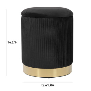 TOV Furniture Zoe Velvet Storage Ottoman - Chic Ribbed Upholstery with Gold Base for Glamorous Home Décor Solutions Black TOV-OC68155