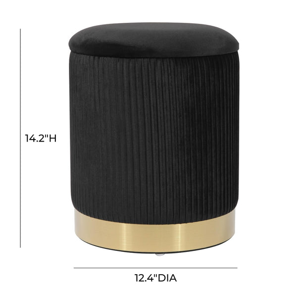 TOV Furniture Zoe Velvet Storage Ottoman - Chic Ribbed Upholstery with Gold Base for Glamorous Home Décor Solutions Black TOV-OC68155