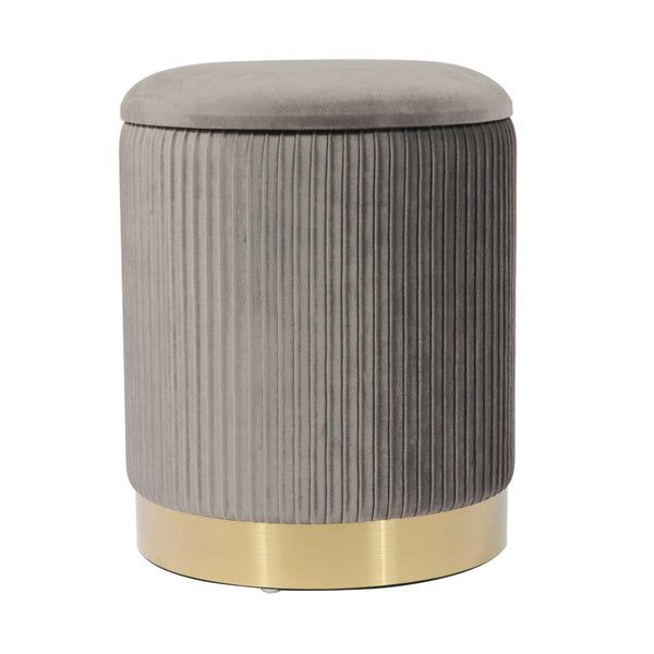 TOV Furniture Zoe Velvet Storage Ottoman - Chic Ribbed Upholstery with Gold Base for Glamorous Home Décor Solutions Grey TOV-OC68156