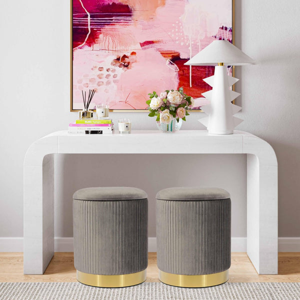 TOV Furniture Zoe Velvet Storage Ottoman - Chic Ribbed Upholstery with Gold Base for Glamorous Home Décor Solutions Grey TOV-OC68156