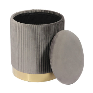 TOV Furniture Zoe Velvet Storage Ottoman - Chic Ribbed Upholstery with Gold Base for Glamorous Home Décor Solutions Grey TOV-OC68156