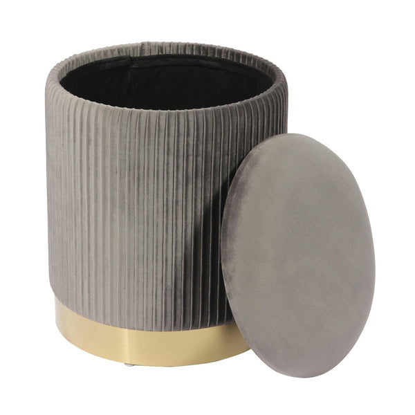 TOV Furniture Zoe Velvet Storage Ottoman - Chic Ribbed Upholstery with Gold Base for Glamorous Home Décor Solutions Grey TOV-OC68156