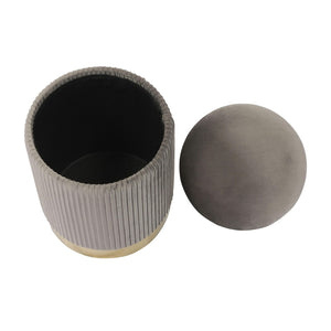 TOV Furniture Zoe Velvet Storage Ottoman - Chic Ribbed Upholstery with Gold Base for Glamorous Home Décor Solutions Grey TOV-OC68156