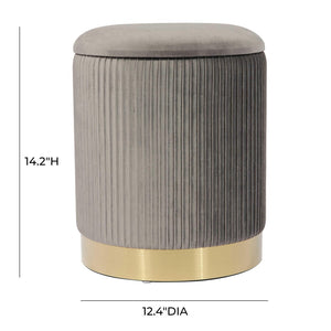 TOV Furniture Zoe Velvet Storage Ottoman - Chic Ribbed Upholstery with Gold Base for Glamorous Home Décor Solutions Grey TOV-OC68156
