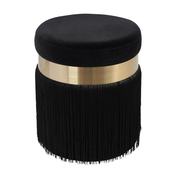 TOV Furniture Melody Velvet Tasseled Ottoman - Luxurious Accent Piece with Brushed Brass Accents & Plush Comfort Black TOV-OC68211