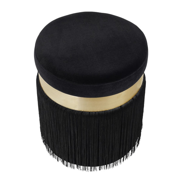 TOV Furniture Melody Velvet Tasseled Ottoman - Luxurious Accent Piece with Brushed Brass Accents & Plush Comfort Black TOV-OC68211