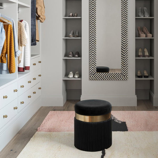 TOV Furniture Melody Velvet Tasseled Ottoman - Luxurious Accent Piece with Brushed Brass Accents & Plush Comfort Black TOV-OC68211