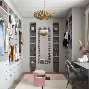 TOV Furniture Melody Velvet Tasseled Ottoman - Luxurious Accent Piece with Brushed Brass Accents & Plush Comfort Blush TOV-OC68212