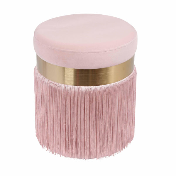 TOV Furniture Melody Velvet Tasseled Ottoman - Luxurious Accent Piece with Brushed Brass Accents & Plush Comfort Blush TOV-OC68212