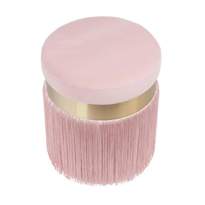 TOV Furniture Melody Velvet Tasseled Ottoman - Luxurious Accent Piece with Brushed Brass Accents & Plush Comfort Blush TOV-OC68212