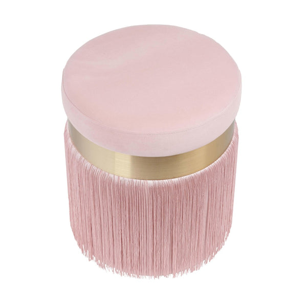 TOV Furniture Melody Velvet Tasseled Ottoman - Luxurious Accent Piece with Brushed Brass Accents & Plush Comfort Blush TOV-OC68212