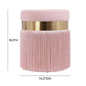 TOV Furniture Melody Velvet Tasseled Ottoman - Luxurious Accent Piece with Brushed Brass Accents & Plush Comfort Blush TOV-OC68212