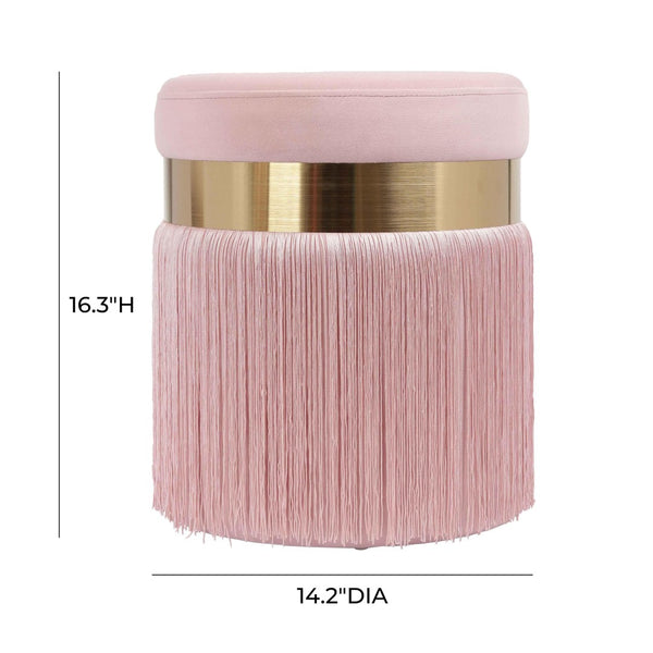 TOV Furniture Melody Velvet Tasseled Ottoman - Luxurious Accent Piece with Brushed Brass Accents & Plush Comfort Blush TOV-OC68212
