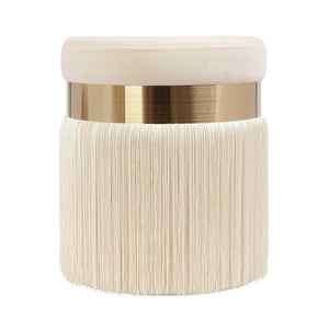 TOV Furniture Melody Velvet Tasseled Ottoman - Luxurious Accent Piece with Brushed Brass Accents & Plush Comfort Cream TOV-OC68213