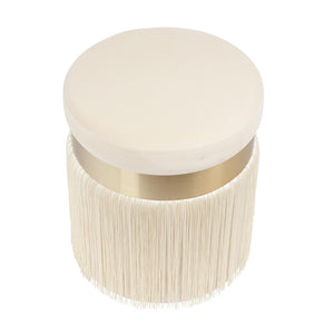 TOV Furniture Melody Velvet Tasseled Ottoman - Luxurious Accent Piece with Brushed Brass Accents & Plush Comfort Cream TOV-OC68213