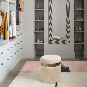 TOV Furniture Melody Velvet Tasseled Ottoman - Luxurious Accent Piece with Brushed Brass Accents & Plush Comfort Cream TOV-OC68213