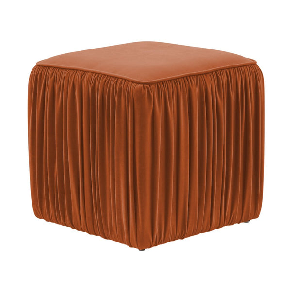 TOV Furniture Morgan Pleated Velvet Ottoman - Chic Multifunctional Accent for Modern Living Spaces and Comfort Cognac TOV-OC68214