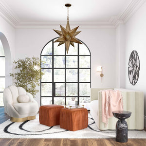 TOV Furniture Morgan Pleated Velvet Ottoman - Chic Multifunctional Accent for Modern Living Spaces and Comfort Cognac TOV-OC68214