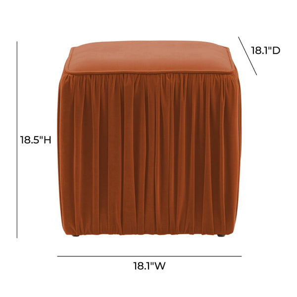 TOV Furniture Morgan Pleated Velvet Ottoman - Chic Multifunctional Accent for Modern Living Spaces and Comfort Cognac TOV-OC68214