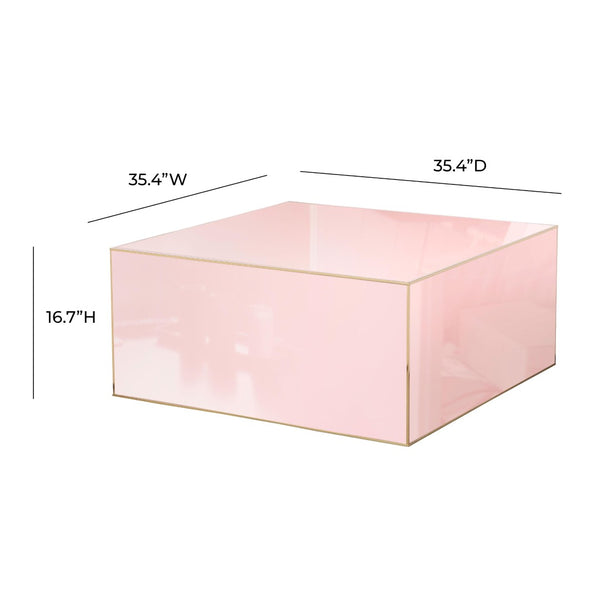 TOV Furniture Havana 35" Glass Square Coffee Table - Modern Chic Design with Gold Accents for Luxe Living Spaces Pink TOV-OC68463