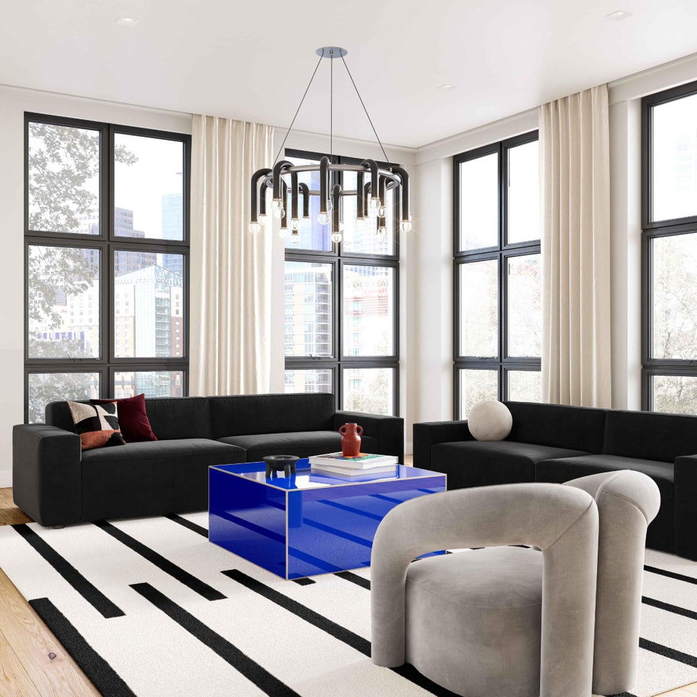 TOV Furniture Havana 35" Glass Square Coffee Table - Modern Chic Design with Gold Accents for Luxe Living Spaces Blue TOV-OC68464