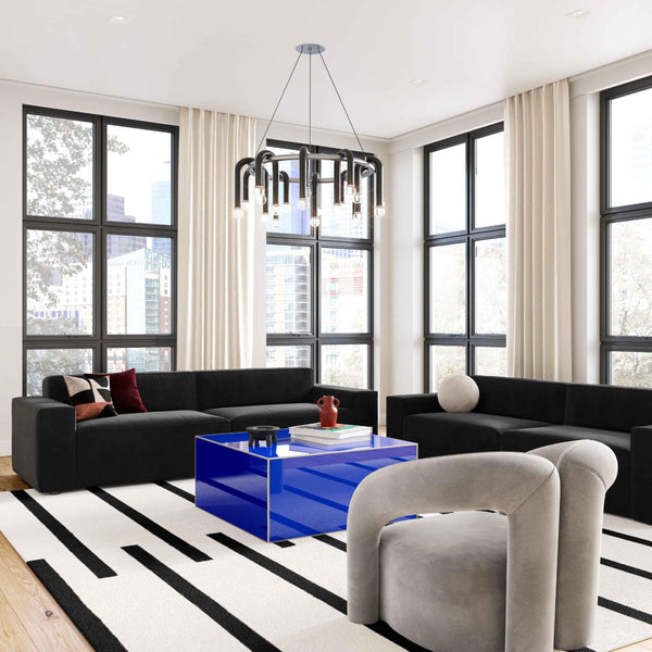 TOV Furniture Havana 35" Glass Square Coffee Table - Modern Chic Design with Gold Accents for Luxe Living Spaces Blue TOV-OC68464