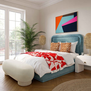 TOV Furniture Mara 43" Vegan Shearling Ottoman - Plush Comfort Meets Modern Style for Effortless Home Elegance Cream TOV-OC68538