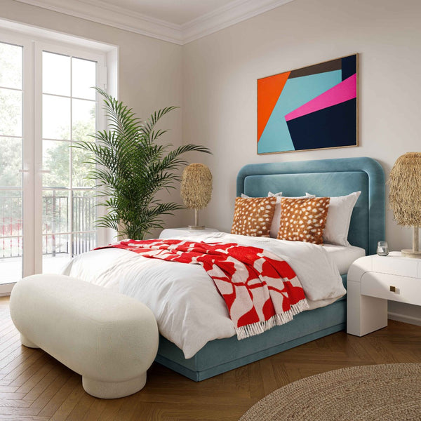 TOV Furniture Mara 43" Vegan Shearling Ottoman - Plush Comfort Meets Modern Style for Effortless Home Elegance Cream TOV-OC68538