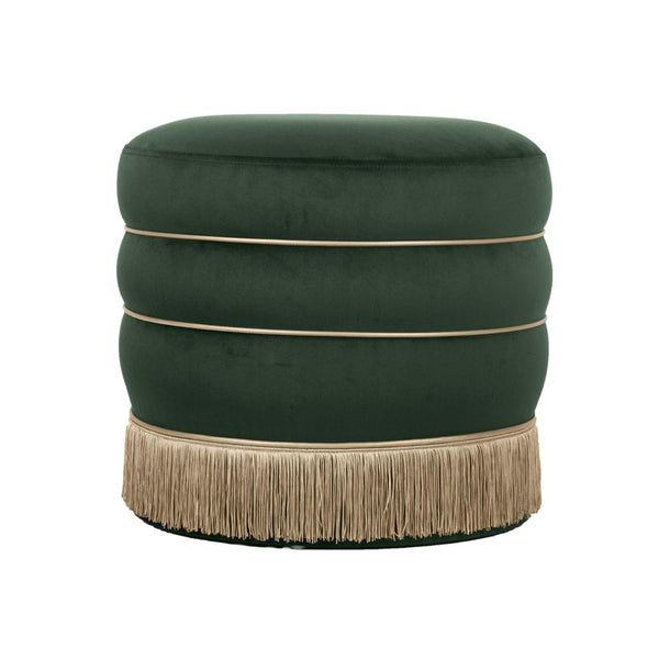TOV Furniture Lakka Velvet Ottoman - Vintage Glamour Footrest with Tasseled Skirt and Vegan Leather Piping Green TOV-OC68564