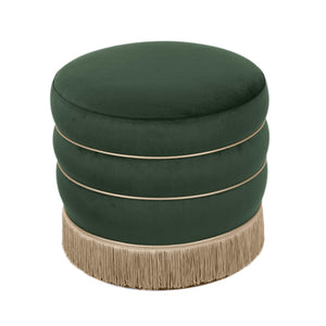 TOV Furniture Lakka Velvet Ottoman - Vintage Glamour Footrest with Tasseled Skirt and Vegan Leather Piping Green TOV-OC68564
