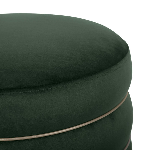 TOV Furniture Lakka Velvet Ottoman - Vintage Glamour Footrest with Tasseled Skirt and Vegan Leather Piping Green TOV-OC68564