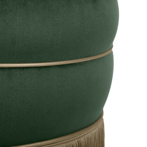 TOV Furniture Lakka Velvet Ottoman - Vintage Glamour Footrest with Tasseled Skirt and Vegan Leather Piping Green TOV-OC68564