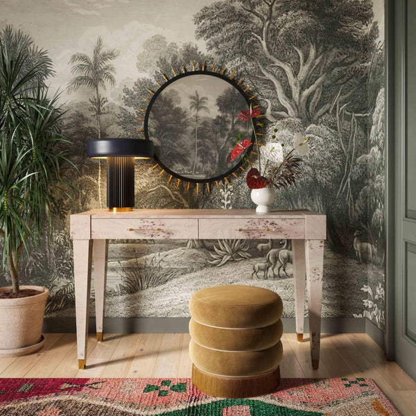 TOV Furniture Lakka Velvet Ottoman - Vintage Glamour Footrest with Tasseled Skirt and Vegan Leather Piping Brown TOV-OC68565