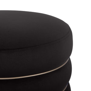 TOV Furniture Lakka Velvet Ottoman - Vintage Glamour Footrest with Tasseled Skirt and Vegan Leather Piping Black TOV-OC68566