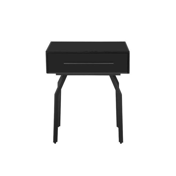 TOV Furniture Santana Black Glass Side Table – Retro-Modern Accent Table with Storage for Stylish Living Spaces TOV-OC68578