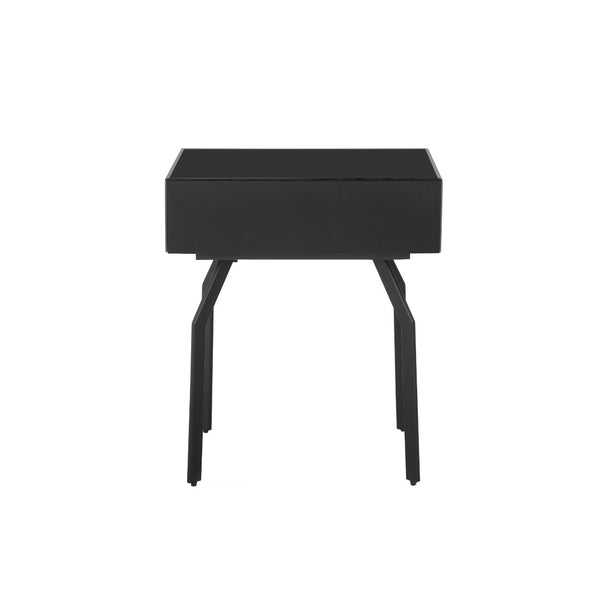 TOV Furniture Santana Black Glass Side Table – Retro-Modern Accent Table with Storage for Stylish Living Spaces TOV-OC68578