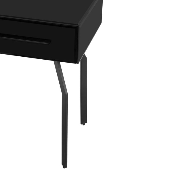 TOV Furniture Santana Black Glass Side Table – Retro-Modern Accent Table with Storage for Stylish Living Spaces TOV-OC68578