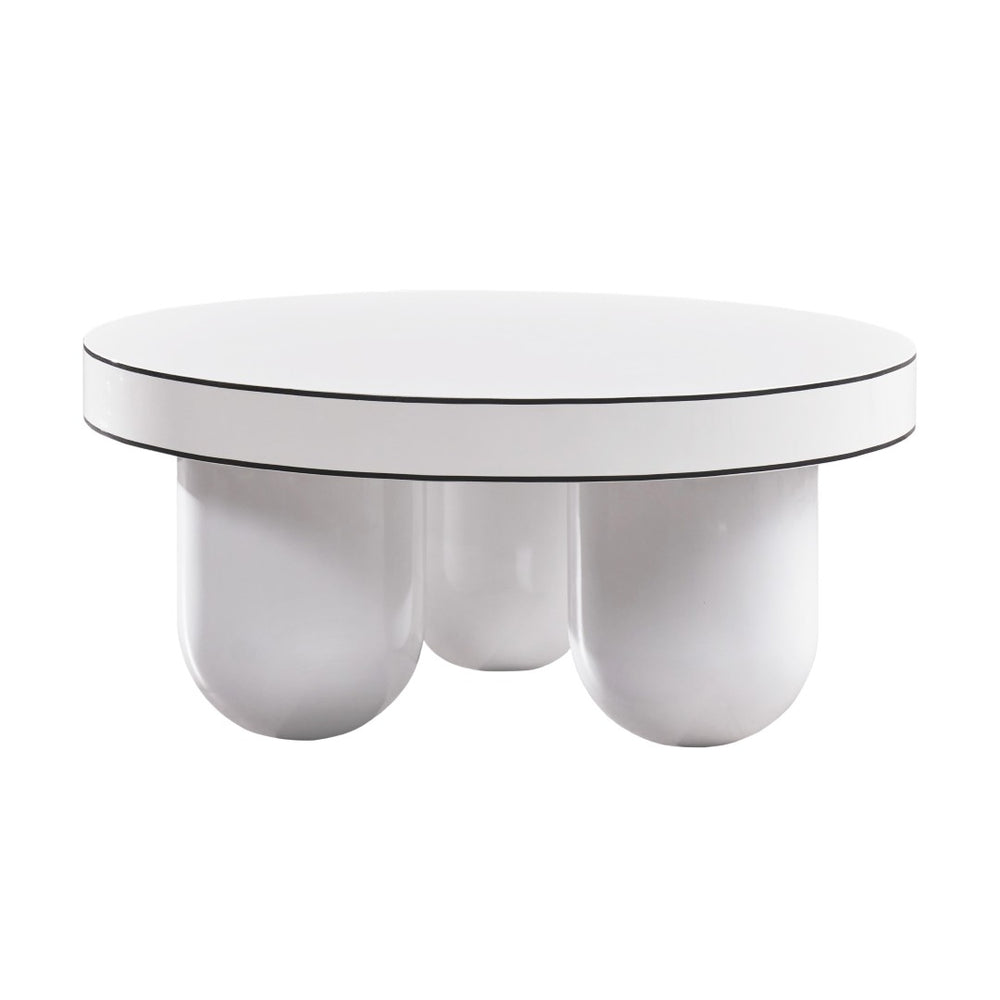 TOV Furniture Jasper 33" Modern White Glossy Round Coffee Table with Black Trim - Stylish Centerpiece for Any Room TOV-OC68596