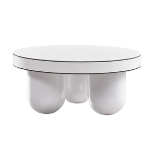 TOV Furniture Jasper 33" Modern White Glossy Round Coffee Table with Black Trim - Stylish Centerpiece for Any Room TOV-OC68596